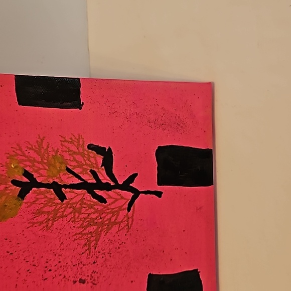Hand Crafted 7" x 9" painting on Upcycled Canvas Pink gold & Black Original art - Picture 14 of 17